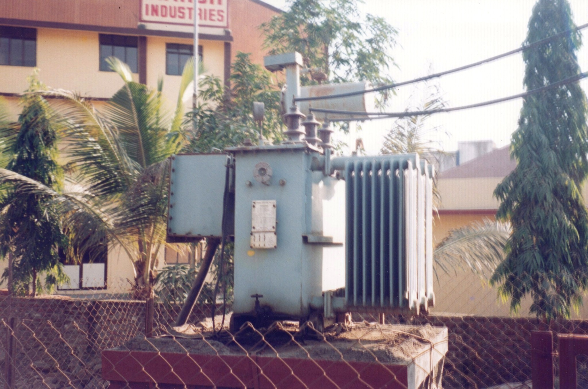 Trafo Electric power transformer inside manufacturing facility